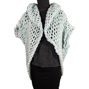 Chunky Knit Cardigan Shawl Frosted Mint Blue